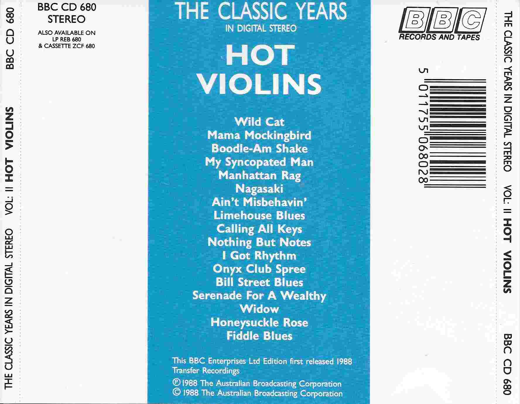 Picture of BBCCD680 Classic years - Volume 11, Hot violins by artist Various from the BBC records and Tapes library